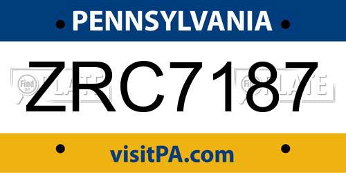 ZRC7187 Pennsylvania License Plate