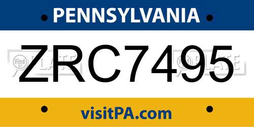 ZRC7495 Pennsylvania License Plate