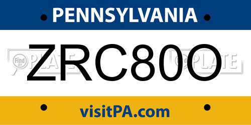 ZRC80O Pennsylvania License Plate