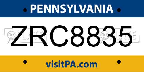 ZRC8835 Pennsylvania License Plate