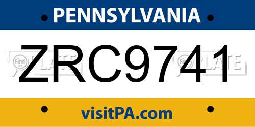 ZRC9741 Pennsylvania License Plate