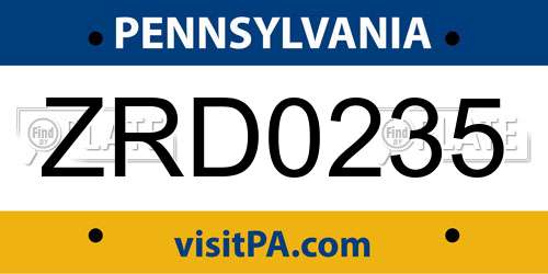ZRD0235 Pennsylvania License Plate