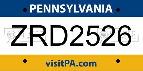 ZRD2526 Pennsylvania License Plate