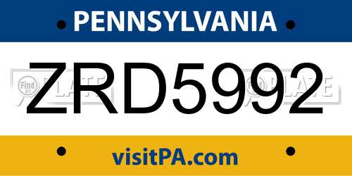 ZRD5992 Pennsylvania License Plate