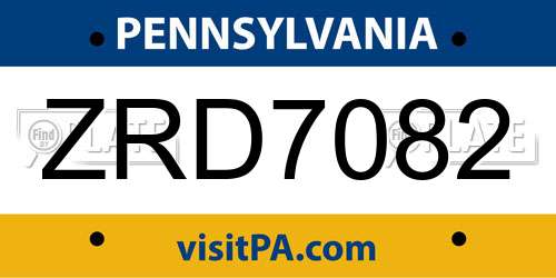 ZRD7082 Pennsylvania License Plate
