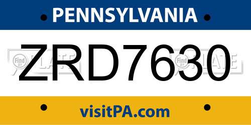 ZRD7630 Pennsylvania License Plate