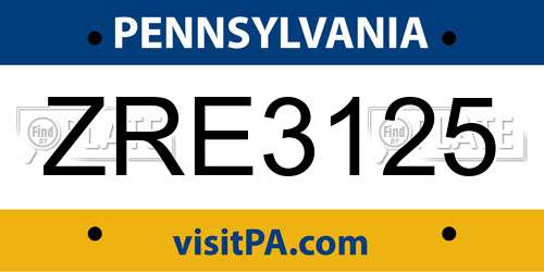 ZRE3125 Pennsylvania License Plate