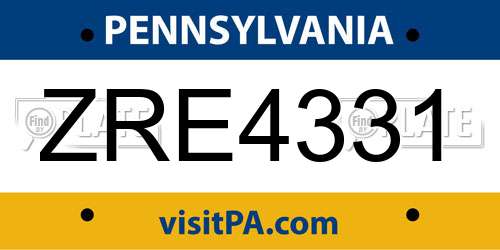 ZRE4331 Pennsylvania License Plate