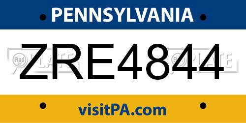ZRE4844 Pennsylvania License Plate