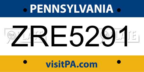ZRE5291 Pennsylvania License Plate