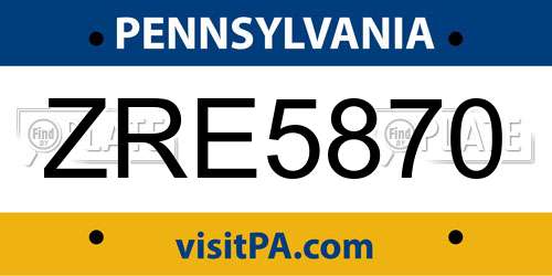 ZRE5870 Pennsylvania License Plate