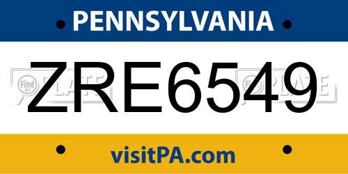 ZRE6549 Pennsylvania License Plate