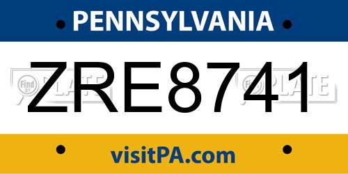 ZRE8741 Pennsylvania License Plate