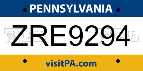 ZRE9294 Pennsylvania License Plate