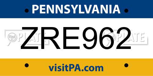 ZRE962 Pennsylvania License Plate