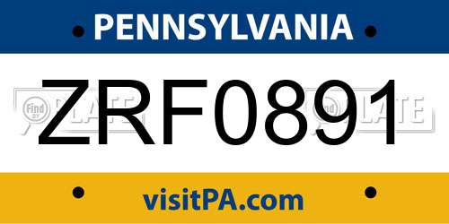 ZRF0891 Pennsylvania License Plate
