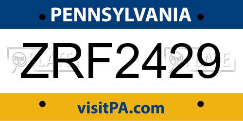 ZRF2429 Pennsylvania License Plate