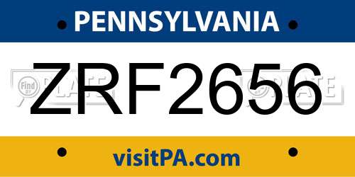 ZRF2656 Pennsylvania License Plate