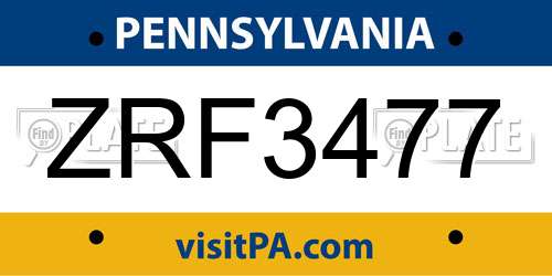 ZRF3477 Pennsylvania License Plate