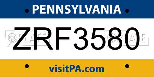 ZRF3580 Pennsylvania License Plate