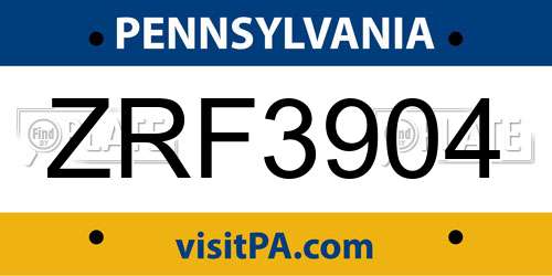 ZRF3904 Pennsylvania License Plate