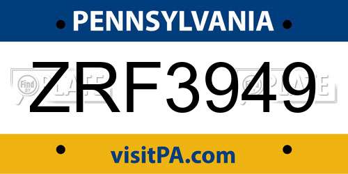 ZRF3949 Pennsylvania License Plate