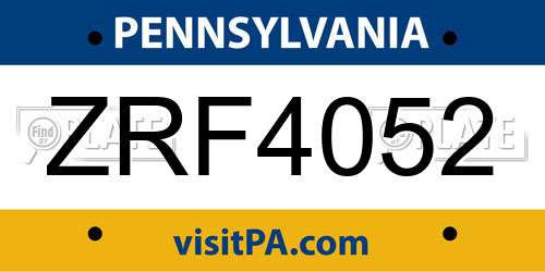 ZRF4052 Pennsylvania License Plate