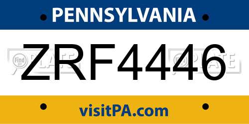 ZRF4446 Pennsylvania License Plate