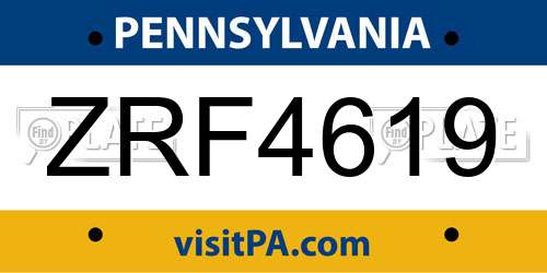 ZRF4619 Pennsylvania License Plate