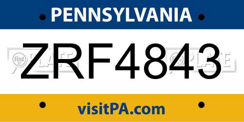 ZRF4843 Pennsylvania License Plate