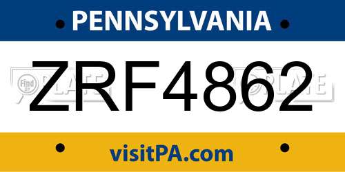 ZRF4862 Pennsylvania License Plate