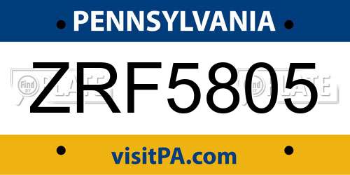 ZRF5805 Pennsylvania License Plate