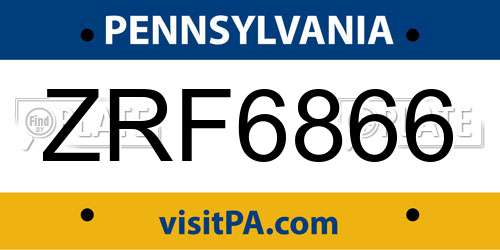 ZRF6866 Pennsylvania License Plate