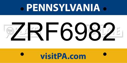 ZRF6982 Pennsylvania License Plate