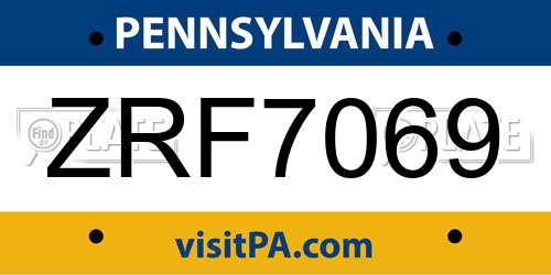 ZRF7069 Pennsylvania License Plate