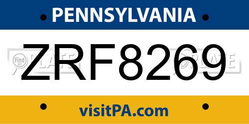 ZRF8269 Pennsylvania License Plate