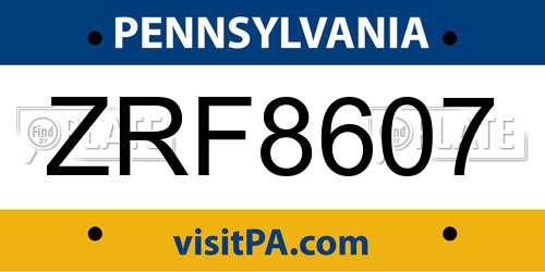 ZRF8607 Pennsylvania License Plate