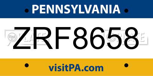 ZRF8658 Pennsylvania License Plate