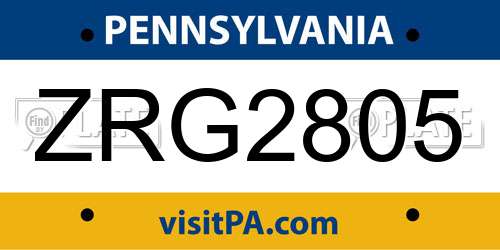 ZRG2805 Pennsylvania License Plate