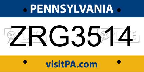ZRG3514 Pennsylvania License Plate