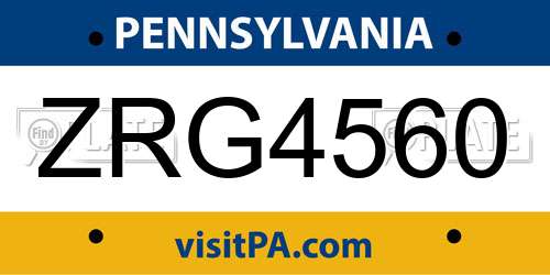 ZRG4560 Pennsylvania License Plate