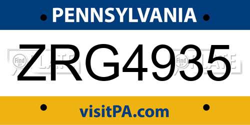 ZRG4935 Pennsylvania License Plate
