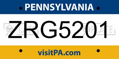 ZRG5201 Pennsylvania License Plate