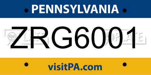 ZRG6001 Pennsylvania License Plate