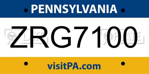 ZRG7100 Pennsylvania License Plate