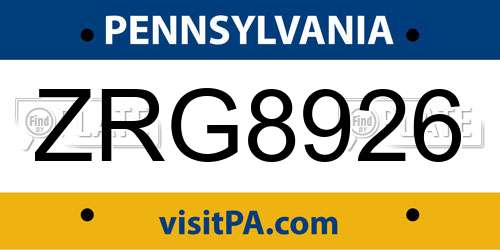 ZRG8926 Pennsylvania License Plate