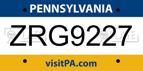 ZRG9227 Pennsylvania License Plate