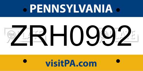 ZRH0992 Pennsylvania License Plate