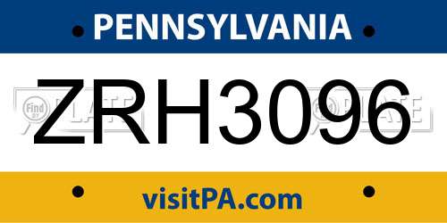 ZRH3096 Pennsylvania License Plate