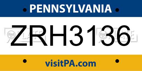 ZRH3136 Pennsylvania License Plate
